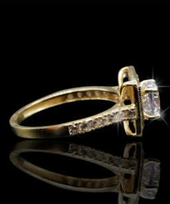 Anillo solitario, montura princesa con incrustación de zirconia milimétrica, oro 10K2