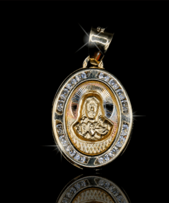 Medalla Sagrado Corazón, bisel con zirconias, oro 10K